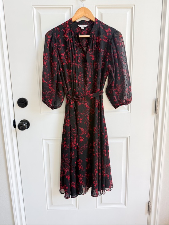 Nanette Lepore Dresses & Skirts - Nanette Lepore Black Sheer Overlay Dress Red Floral Romantic Goth witchy cottage
